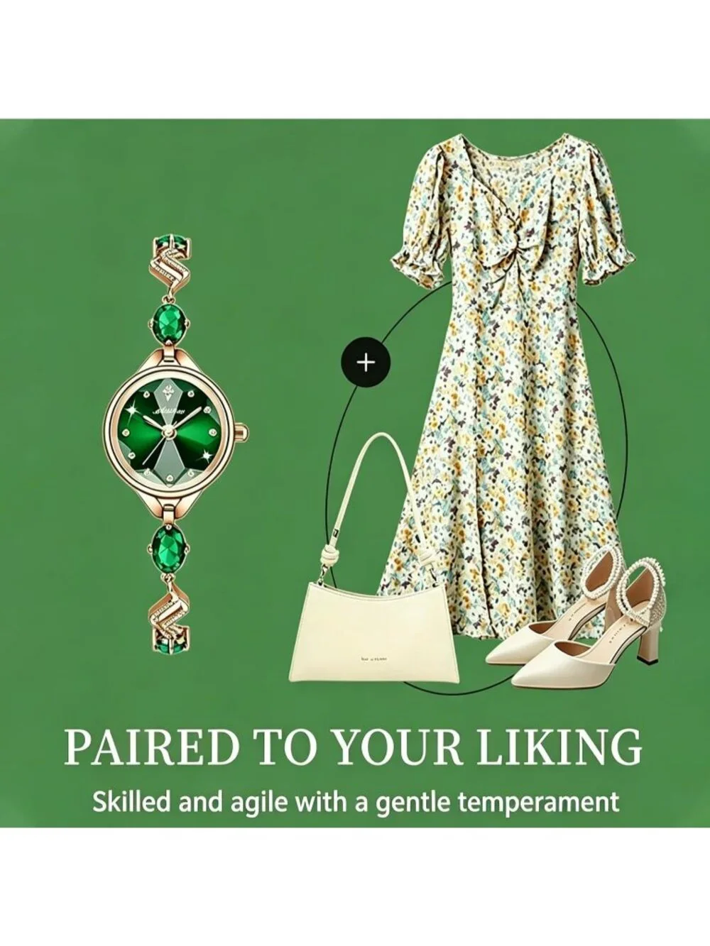 Women's Green Crystal Bracelet Stylish Quartz Fashionable Elegant Wrist Watch